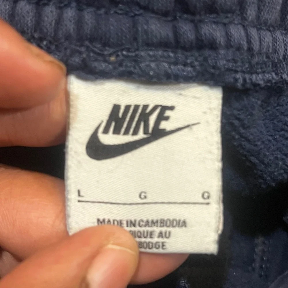 Nike‎ Mens Fleece Sweatpants Navy Blue Snap Back Pocket Embroidered Logo Large